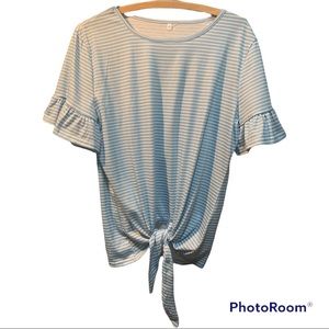 Tie front t-shirt. Size M. Super soft, light blue and white striped.
